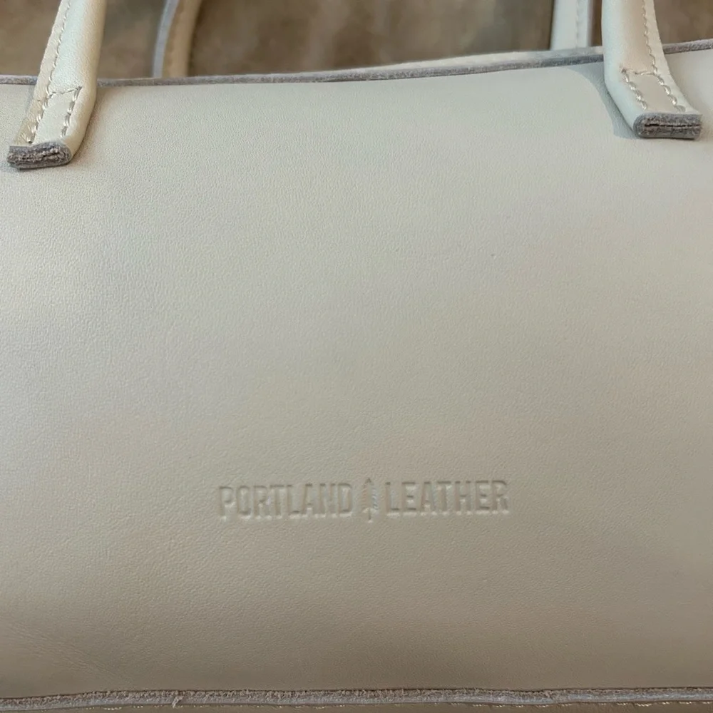 Cream Leather Satchel Bag with Detachable Strap